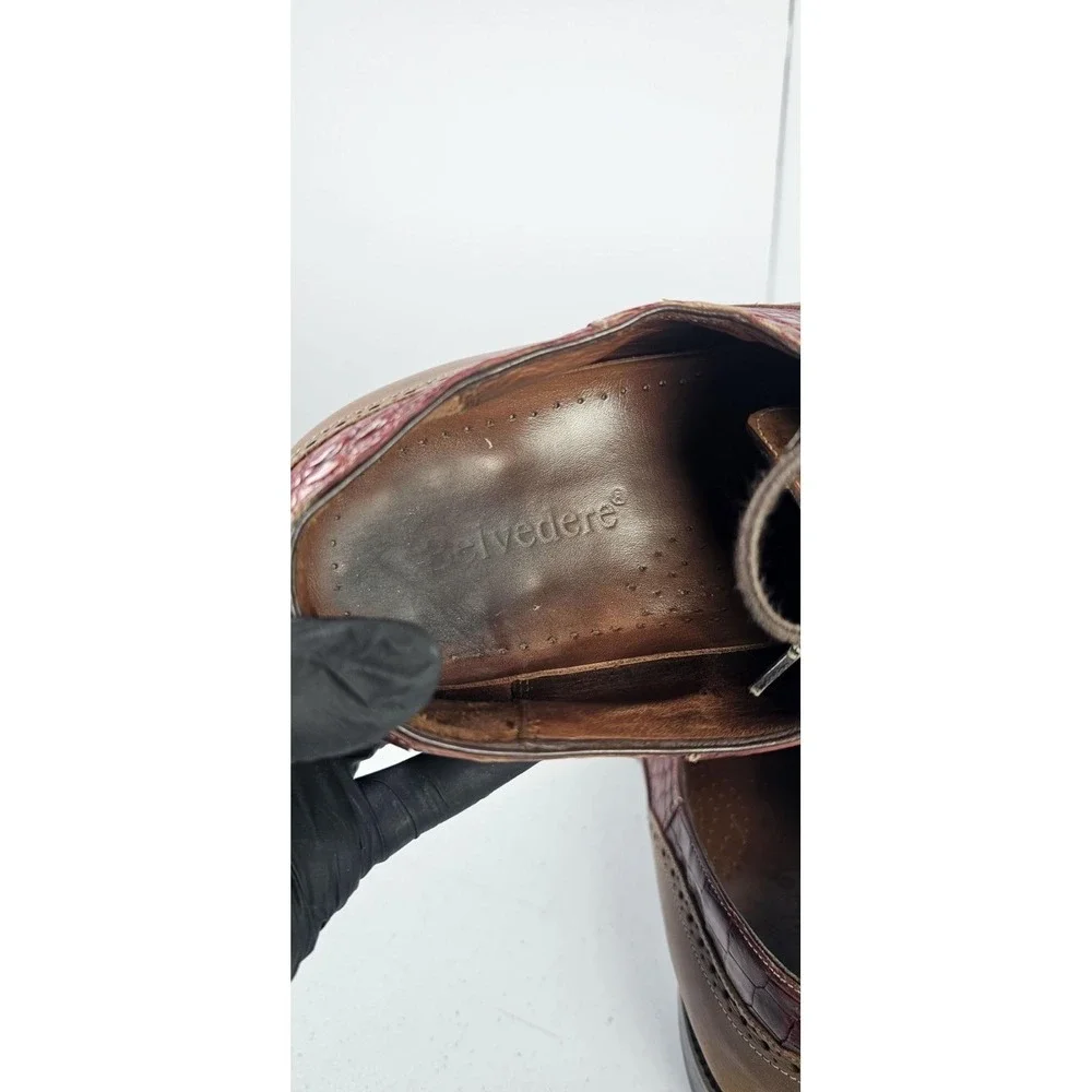 Belvedere Mens Alligator Wingtip Oxford Leather Dress‎ Shoes 10.5 D
